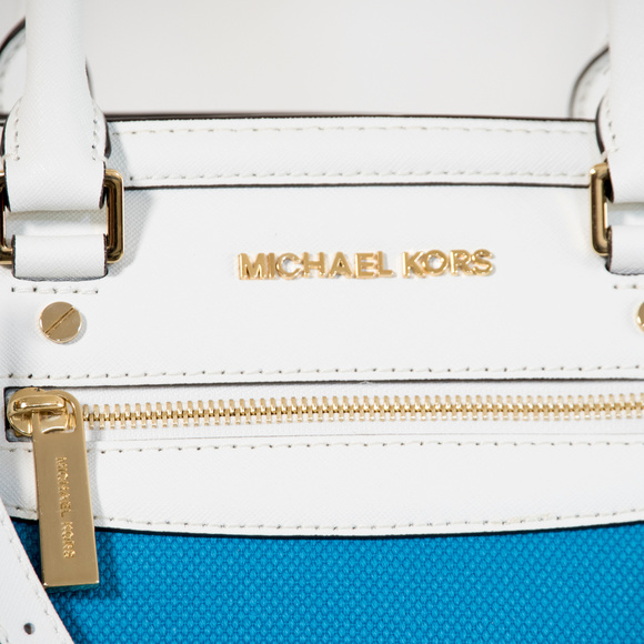 New Michael Kors 'Selma' canvas satchel - blue - Picture 2 of 4